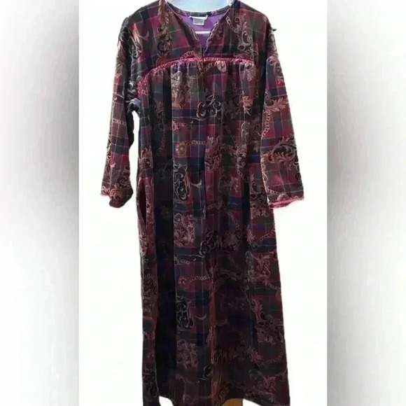Vintage Appel Gown XL Velvet Burgundy Floral Front Zip ( Not full length ) - Picture 1 of 7